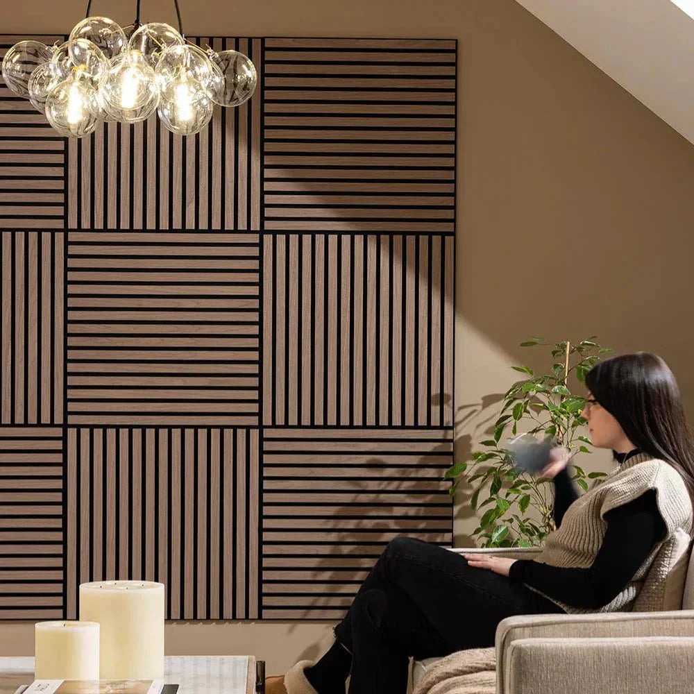 Pack of 4 Square Wood Acoustic Wall Panels 600mm x 600mm With 1x Free Adhesive